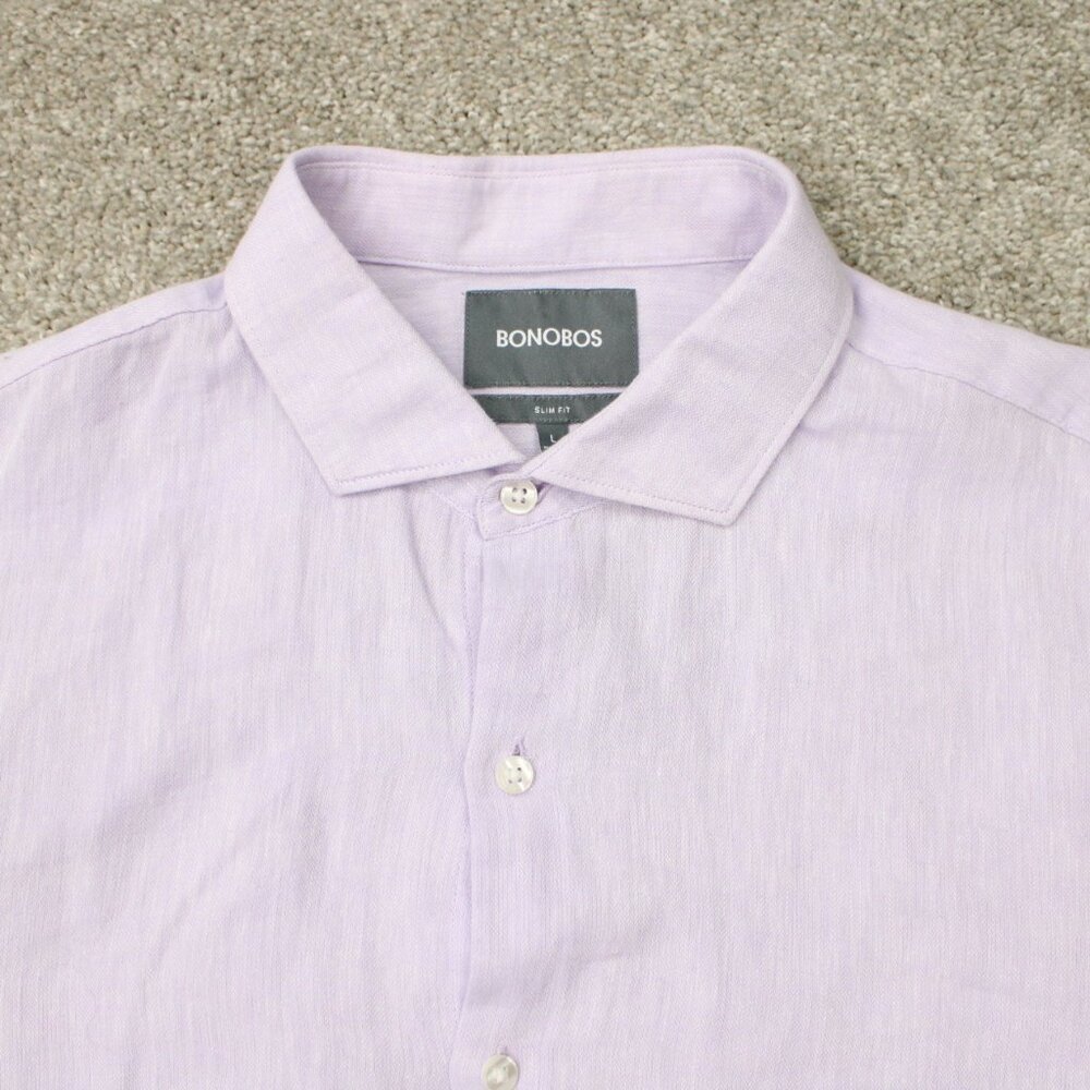 Bonobos‎ Shirt Mens Large Pink Slim Fit Linen/Cotton Long Sleeve Cutaway Collar - Picture 6 of 14